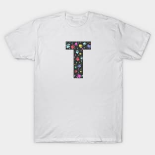 T letter  with colorful paw print T-Shirt